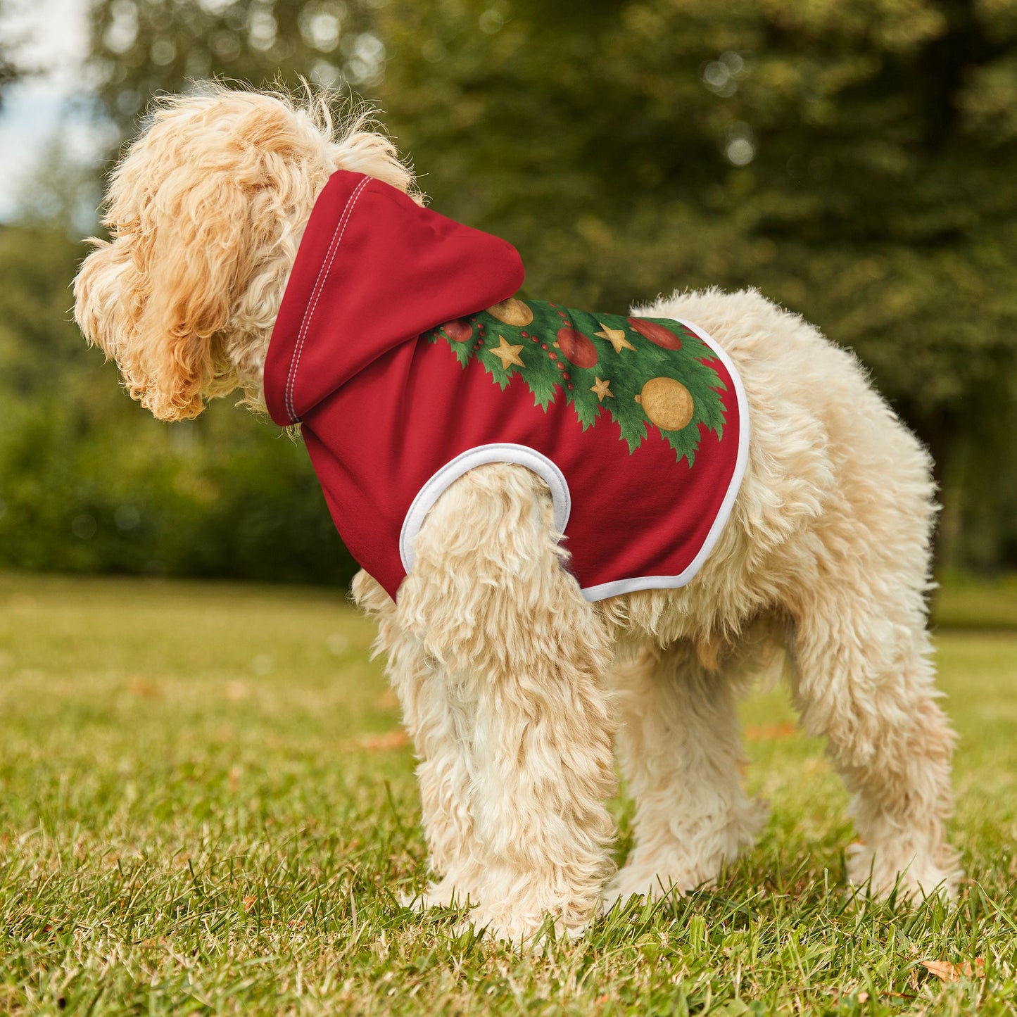 Pet Hoodie - Festive Christmas Tree Dog & Cat Hoodie, Holiday Red Pet Sweatshirt