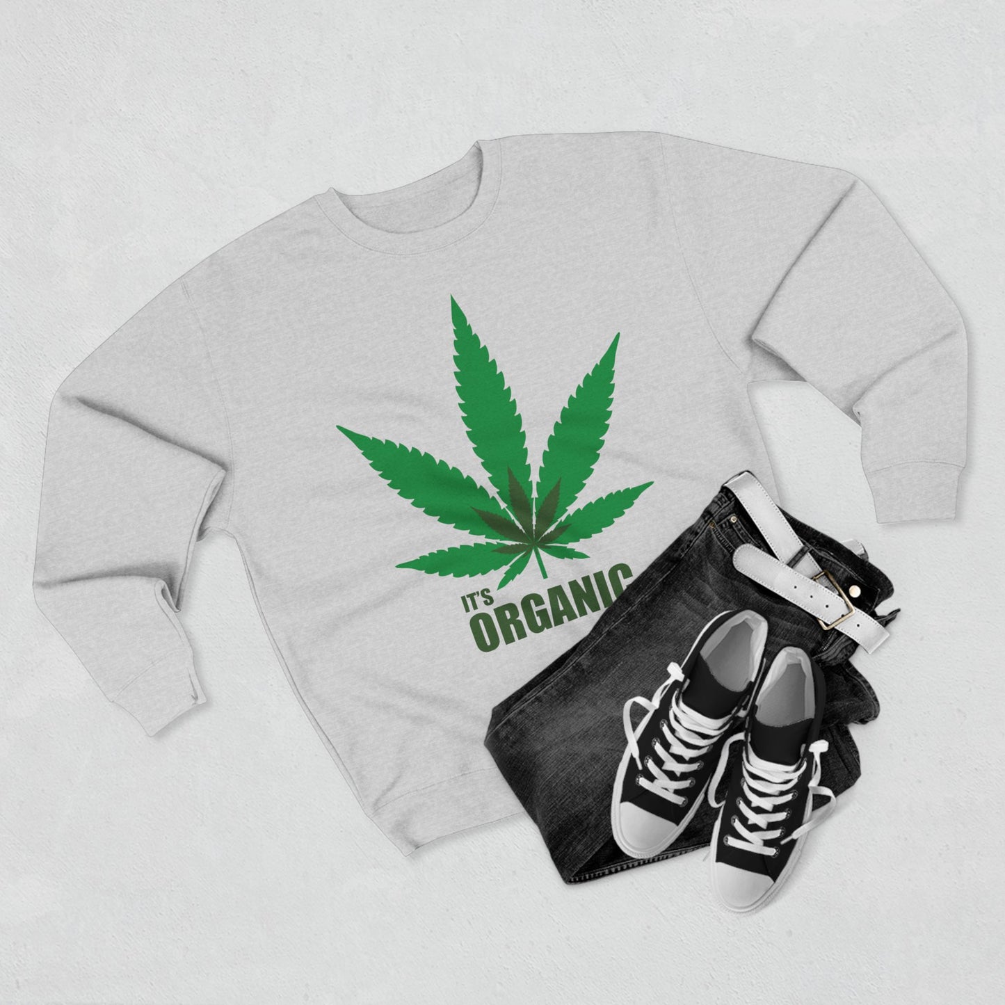 Organic Cannabis Leaf Crewneck Sweatshirt — "It's Organic" Graphic
