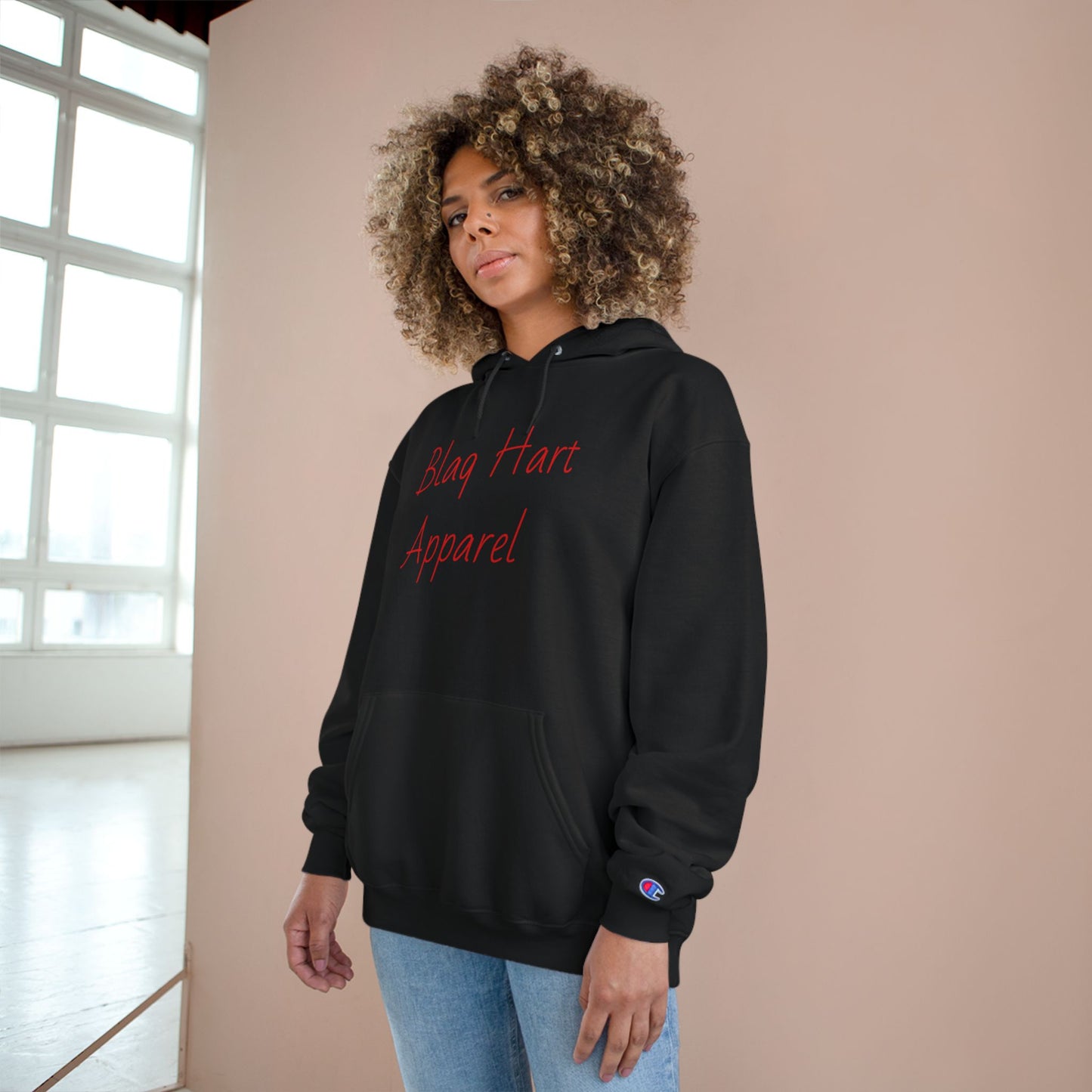 Champion Hoodie — Blag Hart Apparel Red Script Logo Hoodie