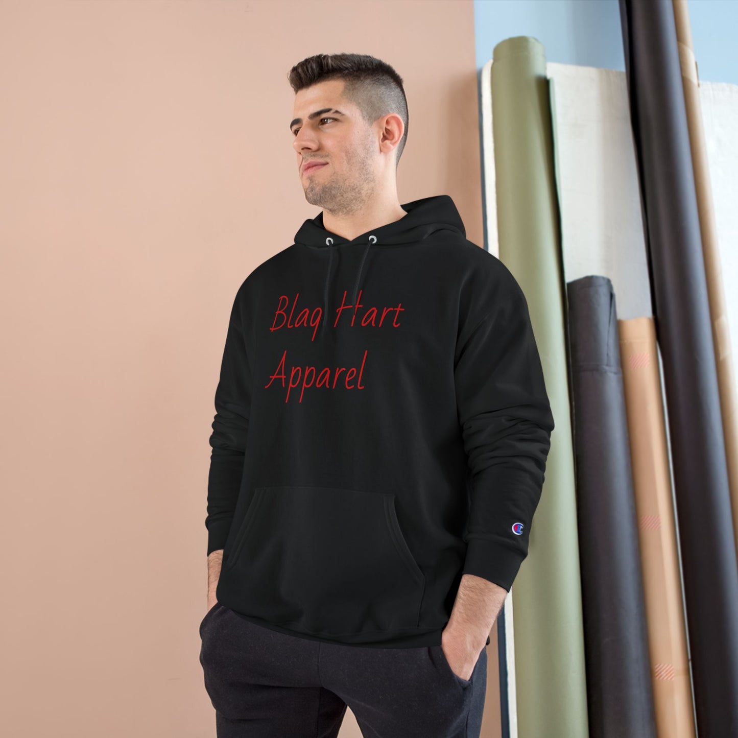 Champion Hoodie — Blag Hart Apparel Red Script Logo Hoodie