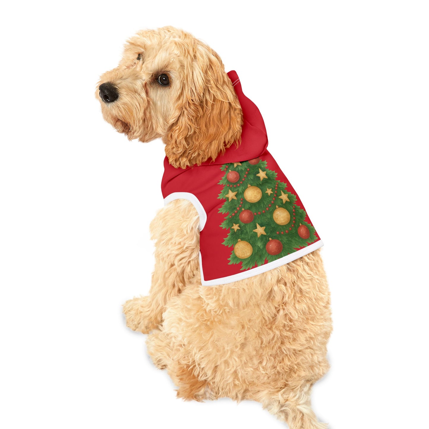 Pet Hoodie - Festive Christmas Tree Dog & Cat Hoodie, Holiday Red Pet Sweatshirt